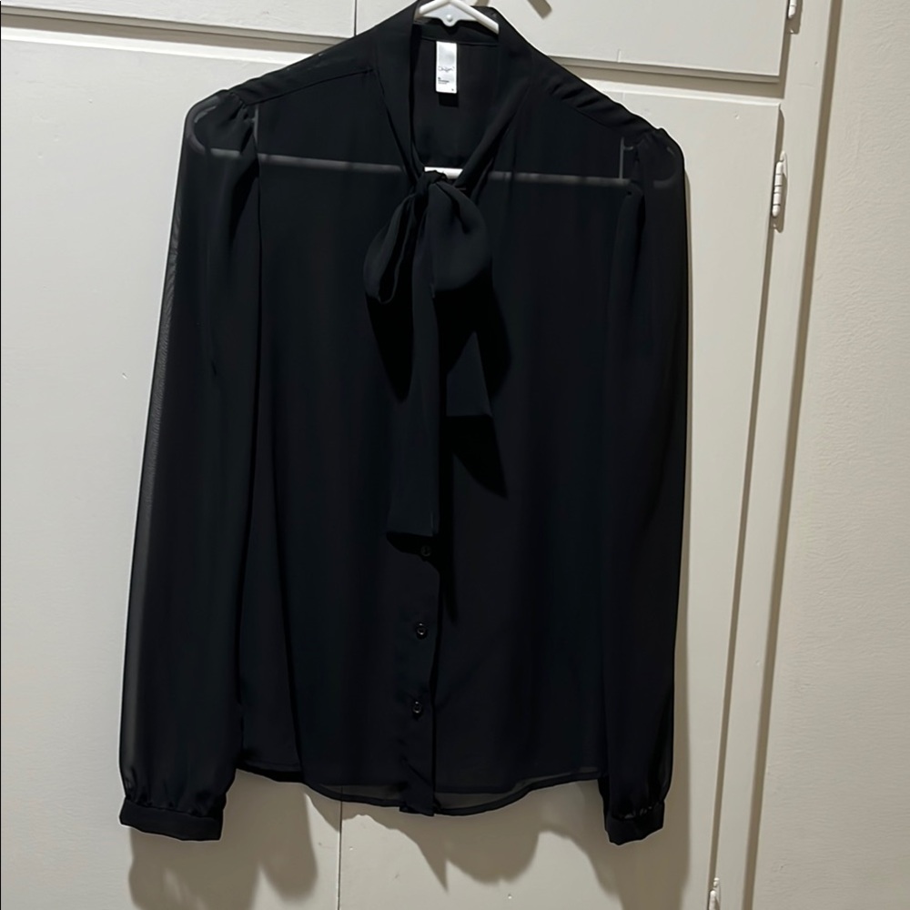 American Apparel Secretary Blouse size small sheer button up with bow og AA